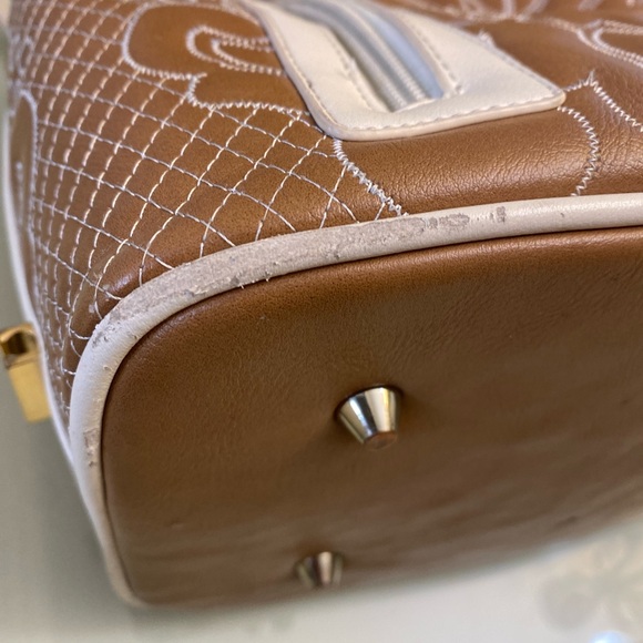 Samoe Square Top Handle Bag Mixed Colors Pockets Size 10H X 8L Brown Tan Beige - Picture 14 of 16